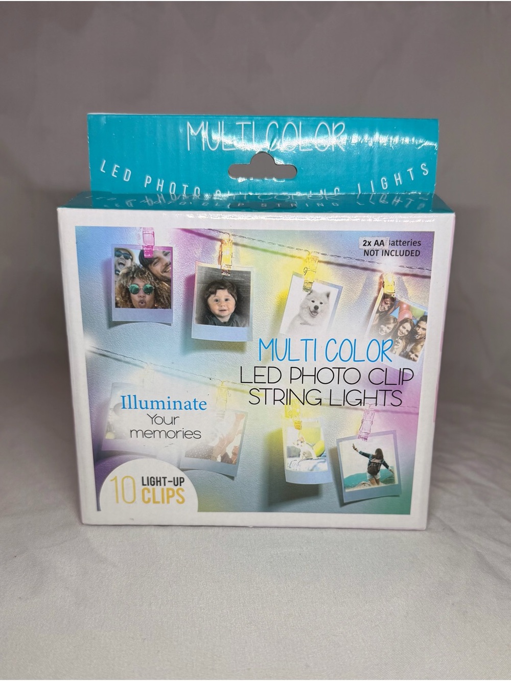 Multicolor LED Photo Clip String Lights - White/Teal Packaging